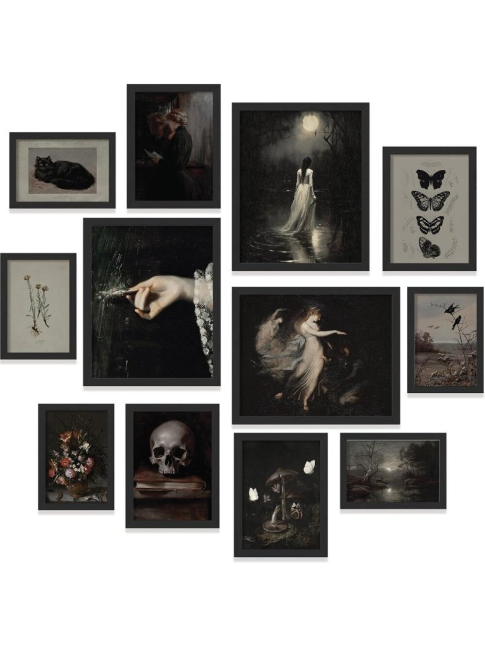 Framed Gothic Wall Art Set - Dark Academia Decor, Elegant Black Frame, Home